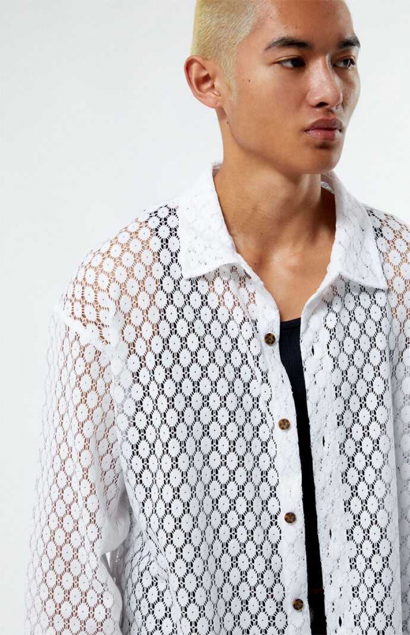 Camisas PacSun White Encaje Long Sleeve Hombre Blancas | CTKIE3809