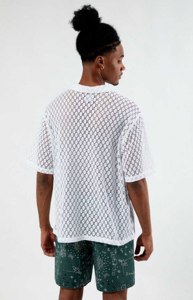 Camisas PacSun White Encaje Oversized Camp Hombre Blancas | FHKIV8731