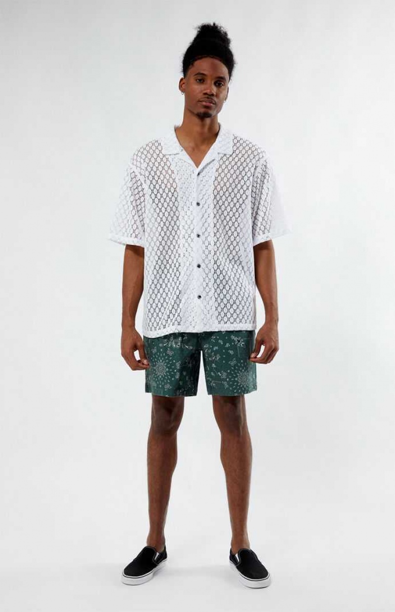 Camisas PacSun White Encaje Oversized Camp Hombre Blancas | FHKIV8731