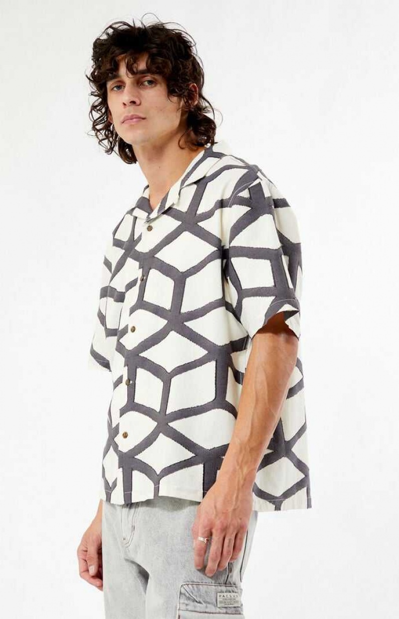 Camisas PacSun Woven Oversized Camp Hombre Creme | HNOFE8524