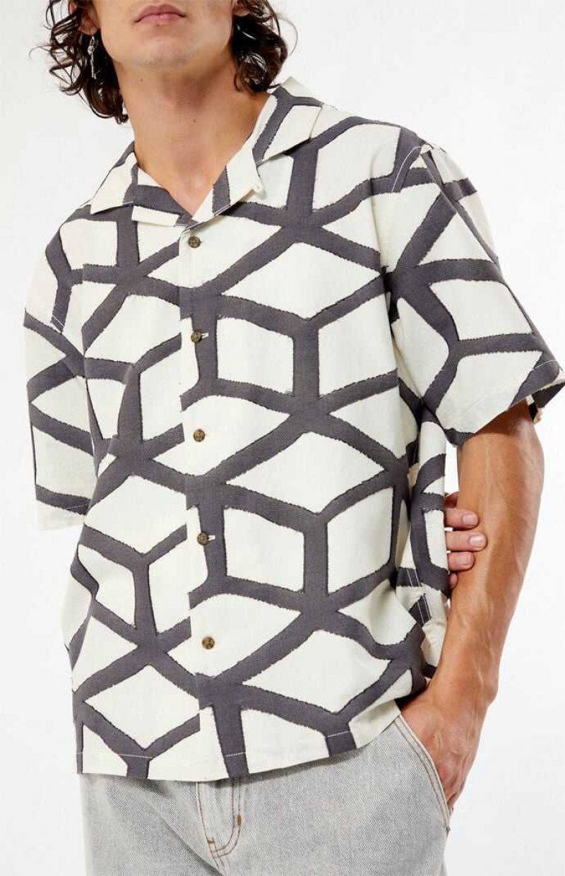 Camisas PacSun Woven Oversized Camp Hombre Creme | HNOFE8524