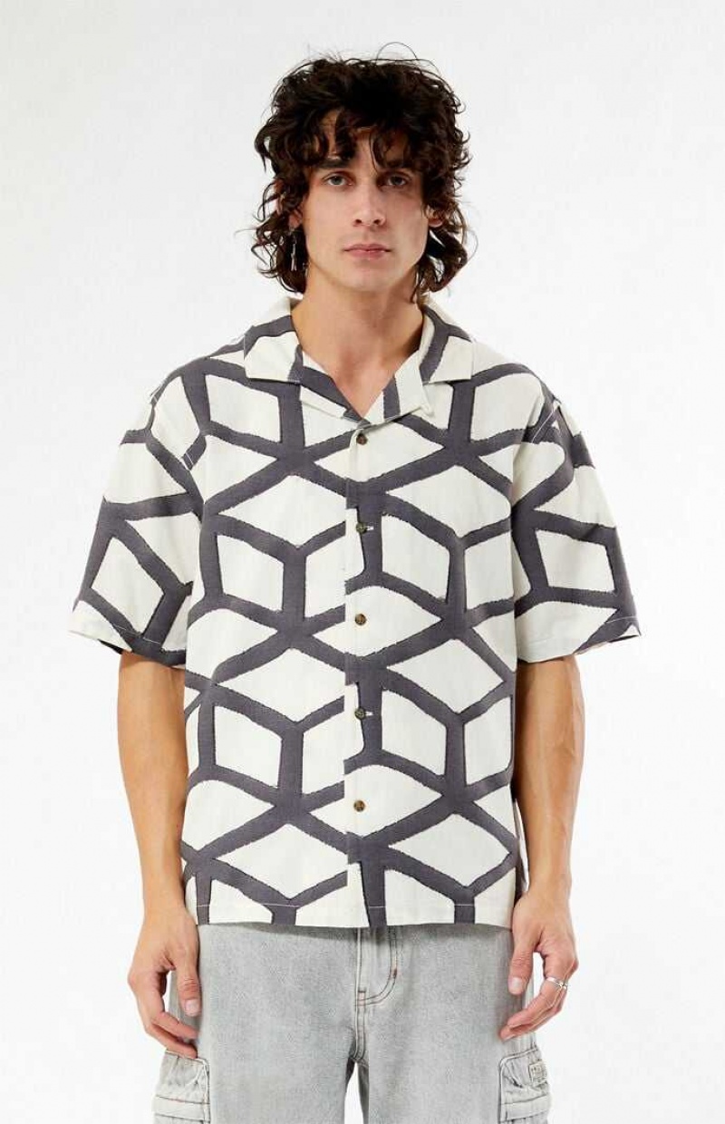 Camisas PacSun Woven Oversized Camp Hombre Creme | HNOFE8524