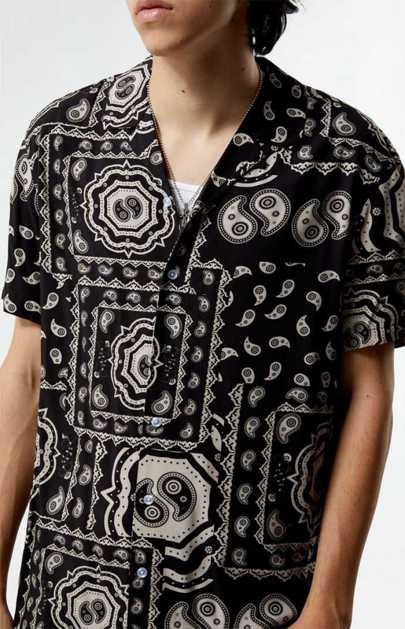 Camisas PacSun Zen Paisley Woven Camp Hombre Negras | EJPDM4362