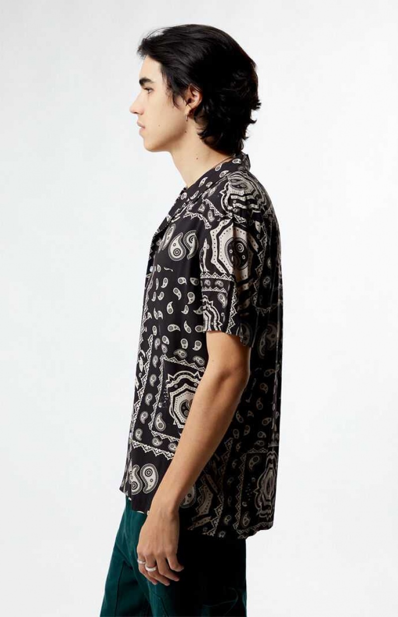 Camisas PacSun Zen Paisley Woven Camp Hombre Negras | EJPDM4362