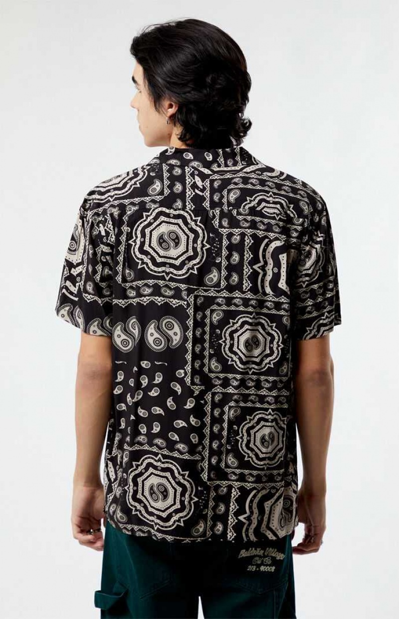 Camisas PacSun Zen Paisley Woven Camp Hombre Negras | EJPDM4362