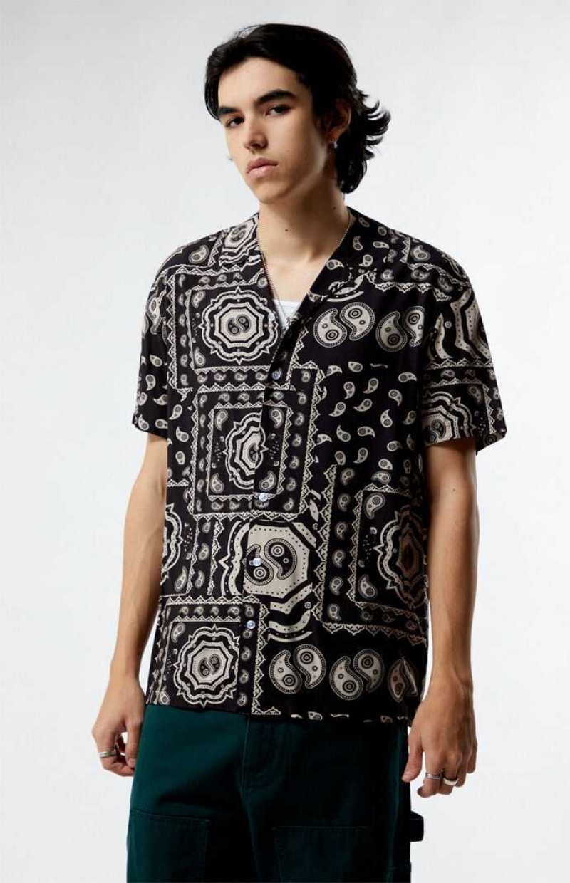 Camisas PacSun Zen Paisley Woven Camp Hombre Negras | EJPDM4362