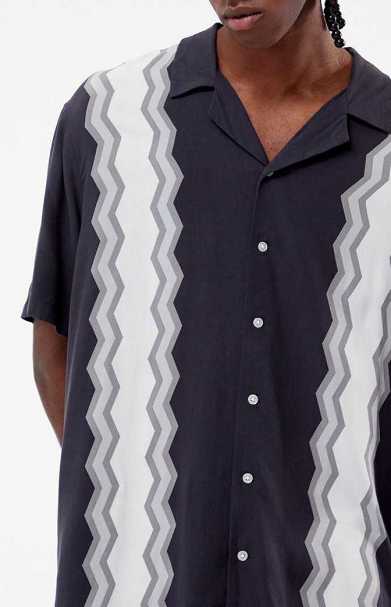 Camisas PacSun Zigzag Stripe Woven Camp Hombre Negras | GLIBO0267