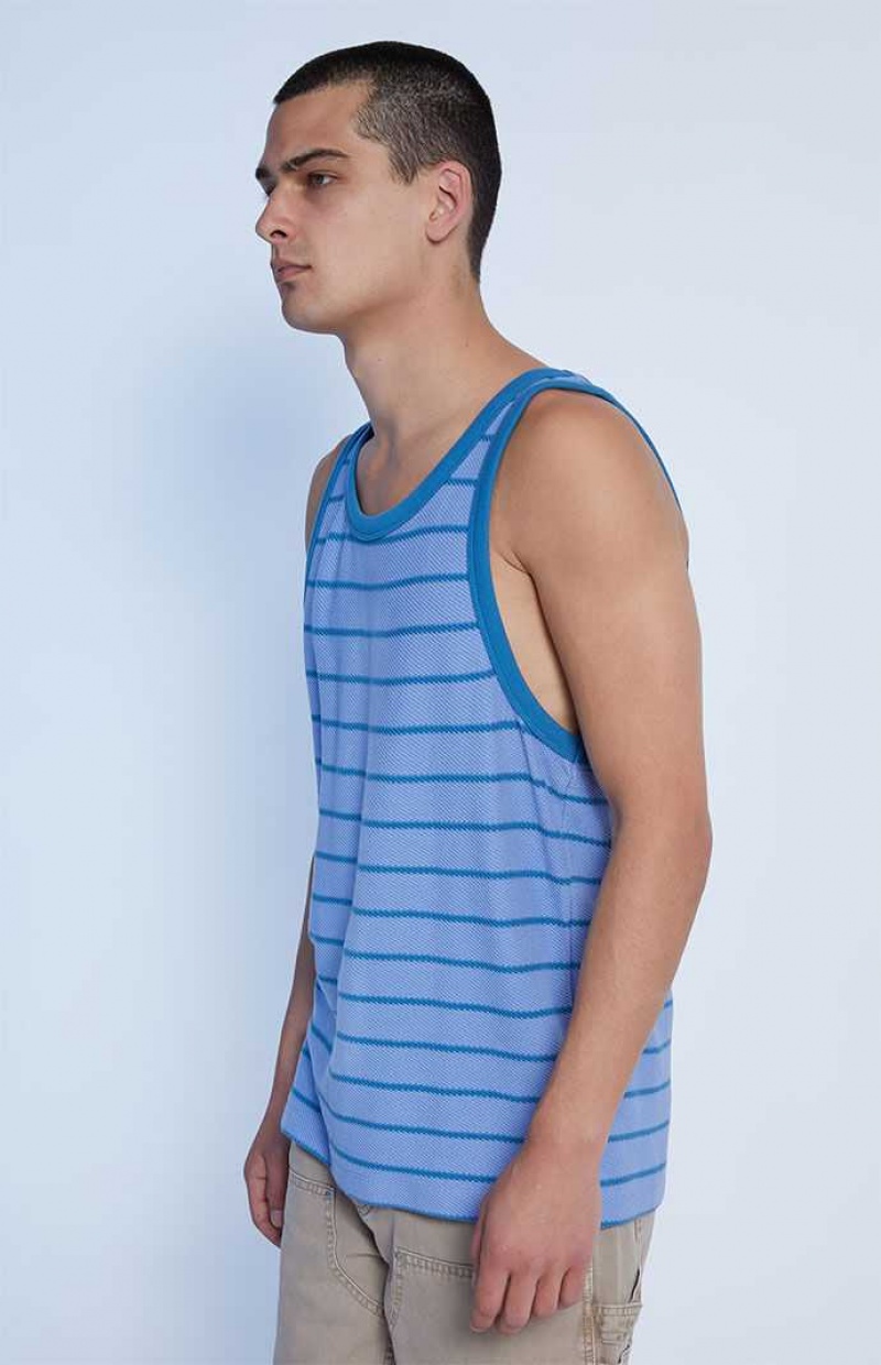 Camiseta sin Manga PacSun Blue Jacquard A Rayas Hombre Azules | BAZED1290