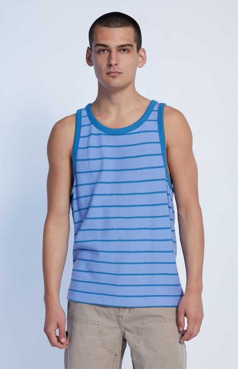 Camiseta sin Manga PacSun Blue Jacquard A Rayas Hombre Azules | BAZED1290