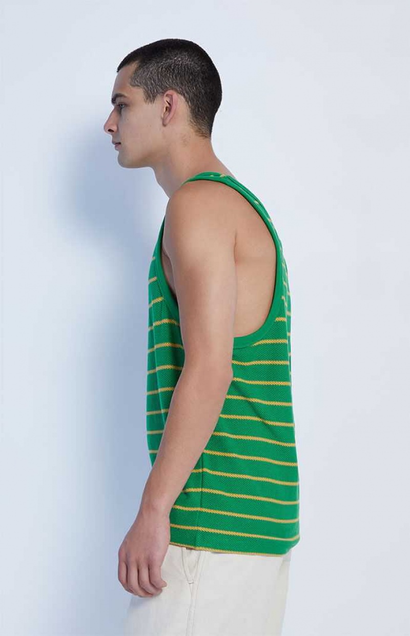 Camiseta sin Manga PacSun Green Jacquard A Rayas Hombre Verde | FCGUM0417