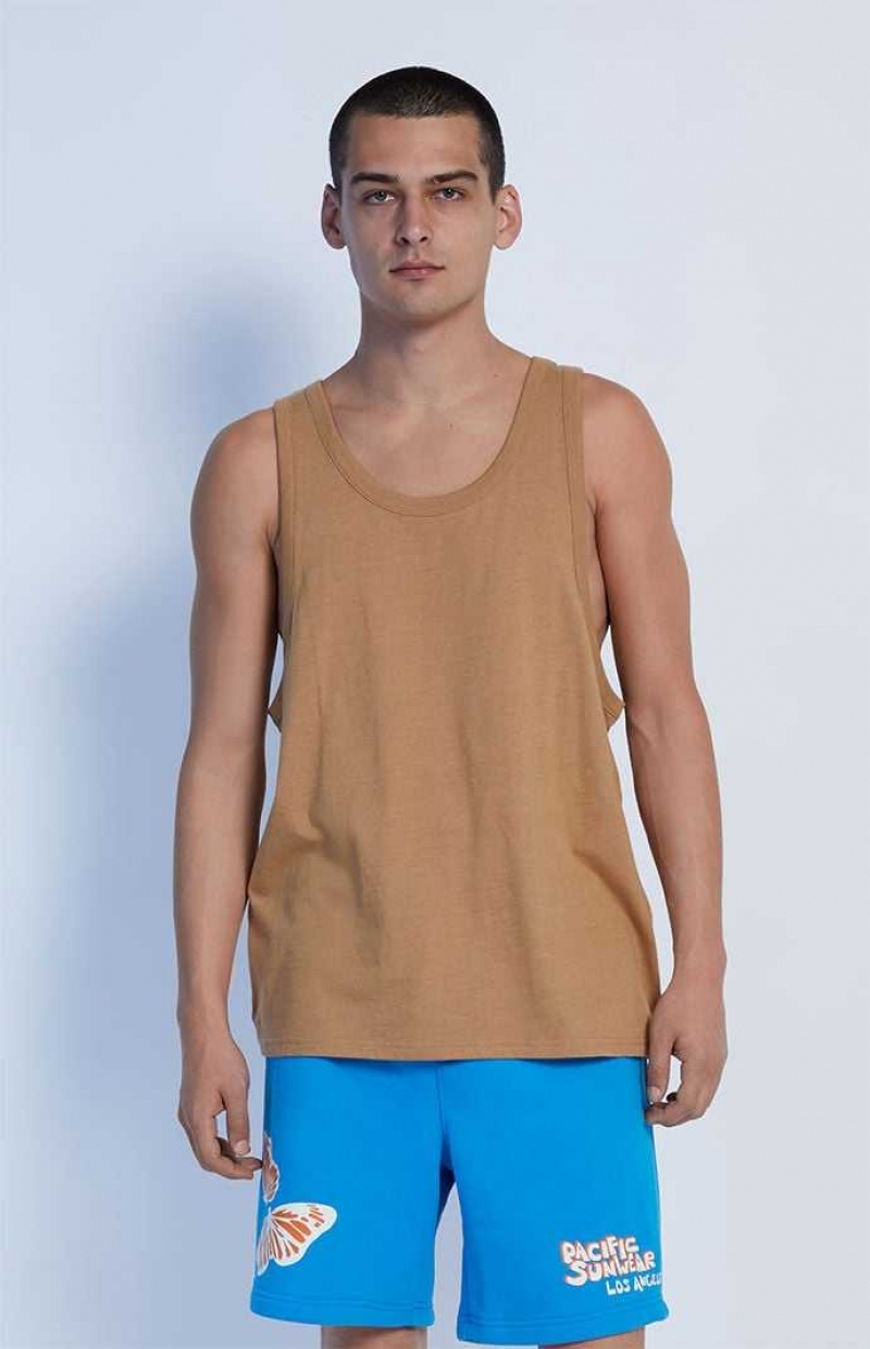 Camiseta sin Manga PacSun PS Basics Eco Brown Sage Hombre Marrones | GVPJC0746