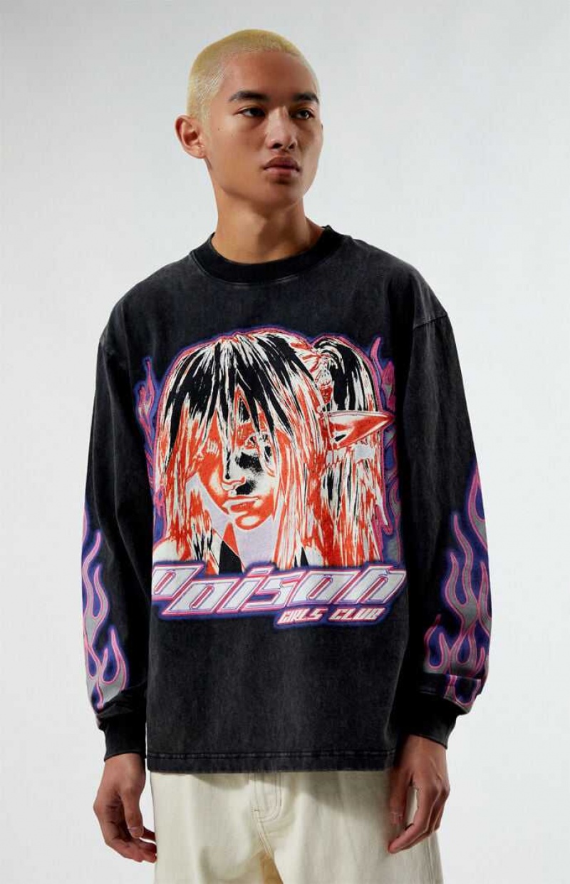 Camiseta sin Manga PacSun Poison Girl Oversized Long Sleeve Hombre Negras | JVHMN6203