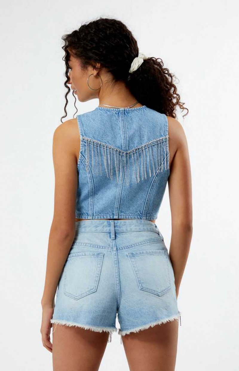 Chaleco PacSun Light Indigo V-Neck Denim Mujer Indigo | LWANY0321