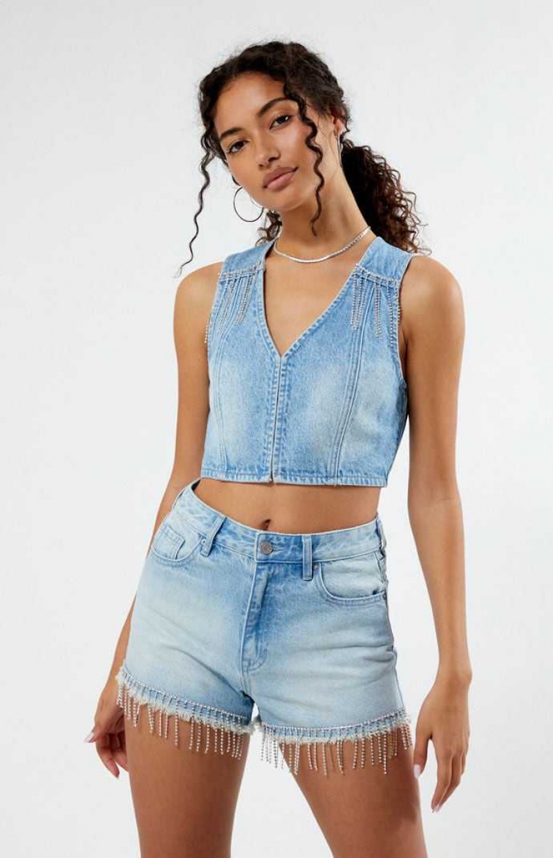 Chaleco PacSun Light Indigo V-Neck Denim Mujer Indigo | LWANY0321