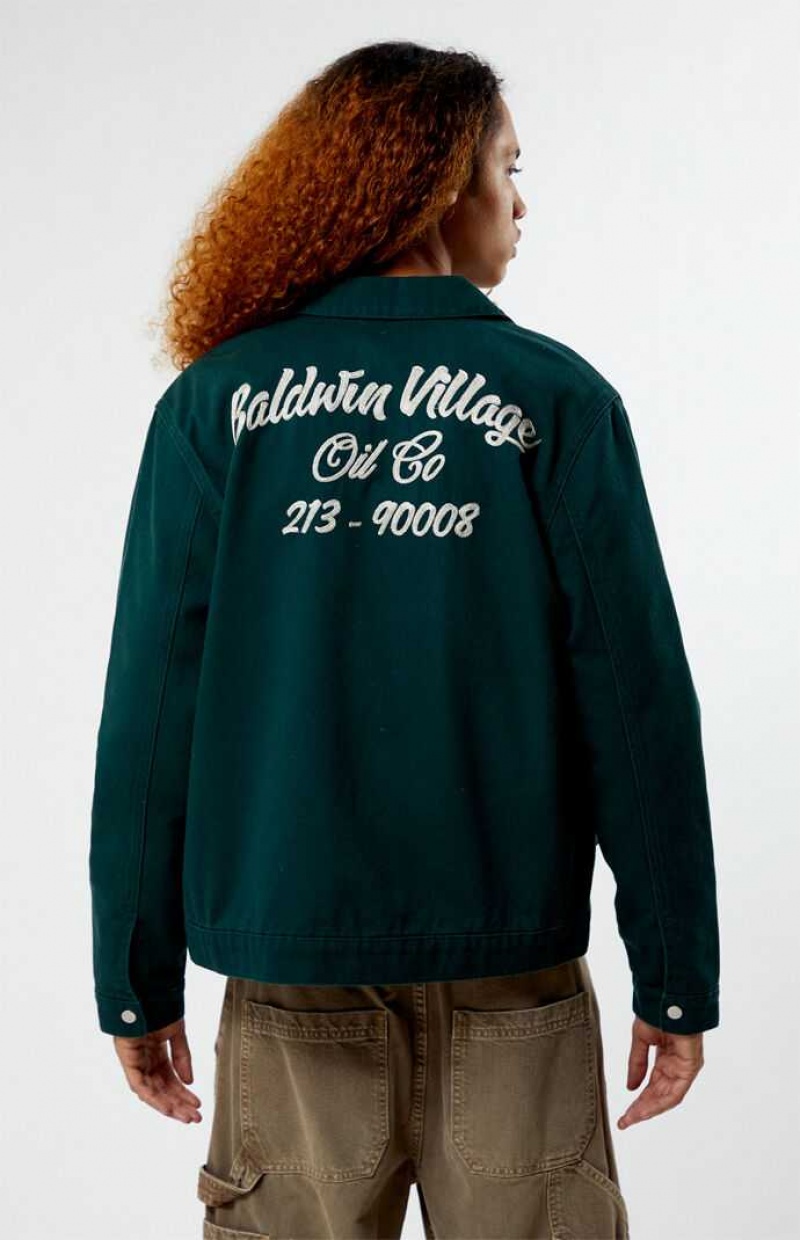 Chaquetas PacSun Baldwin Embroidered Gas Hombre Verde Oscuro | PCDGS7560