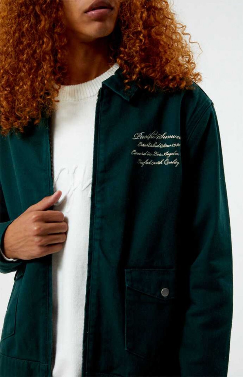 Chaquetas PacSun Baldwin Embroidered Gas Hombre Verde Oscuro | PCDGS7560