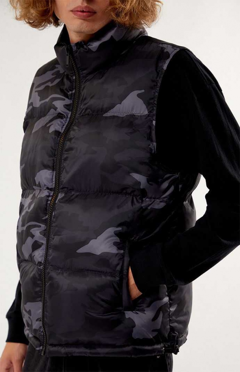 Chaquetas PacSun Black Camo Puffer Hombre Negras Camuflaje | ENAQB4829