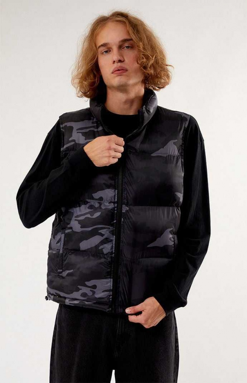 Chaquetas PacSun Black Camo Puffer Hombre Negras Camuflaje | ENAQB4829