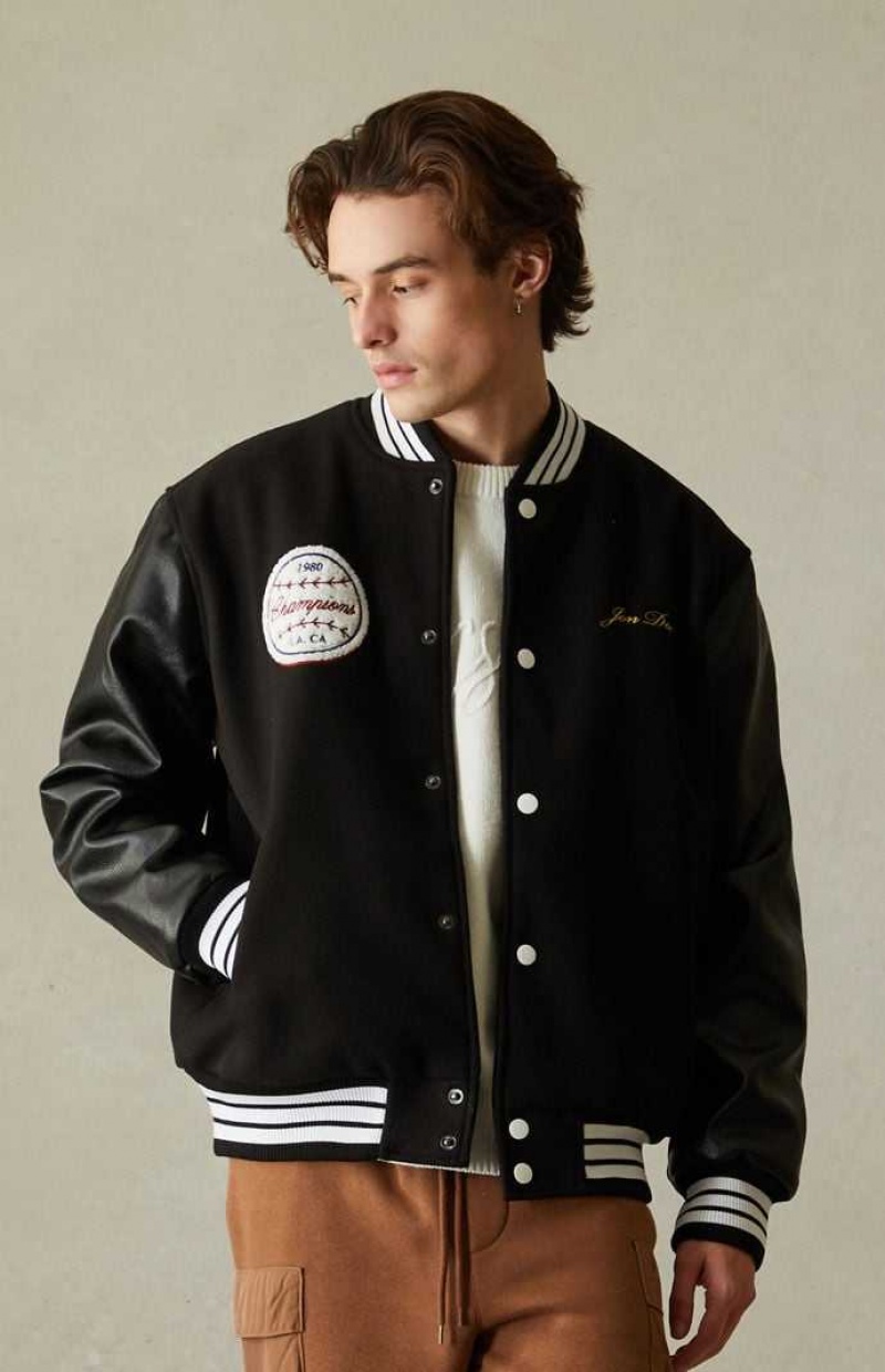 Chaquetas PacSun Cherry Varsity Hombre Negras | ISNTY1285