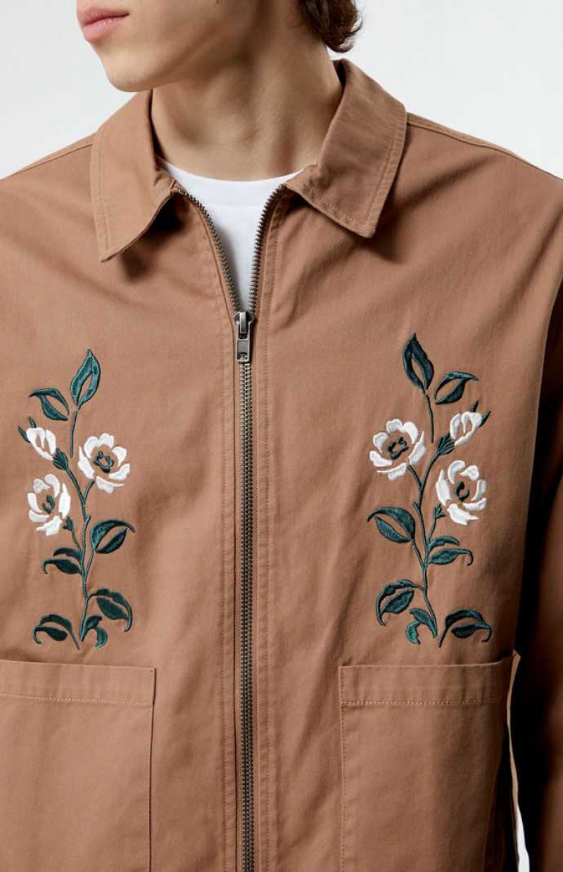 Chaquetas PacSun Embroidery Hombre Marrones | TYWRP1962