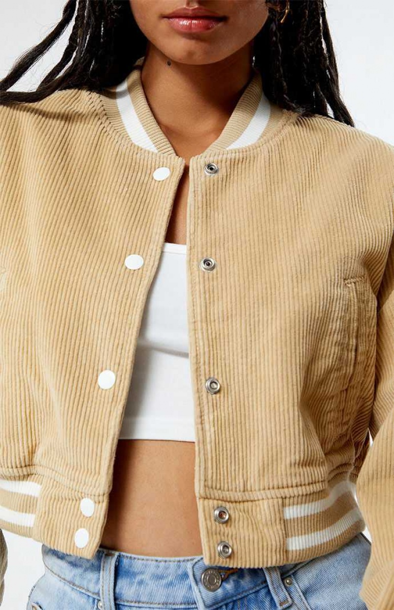 Chaquetas PacSun Extra Cropped Corduroy Varsity Mujer Marrones | XBRUF9783