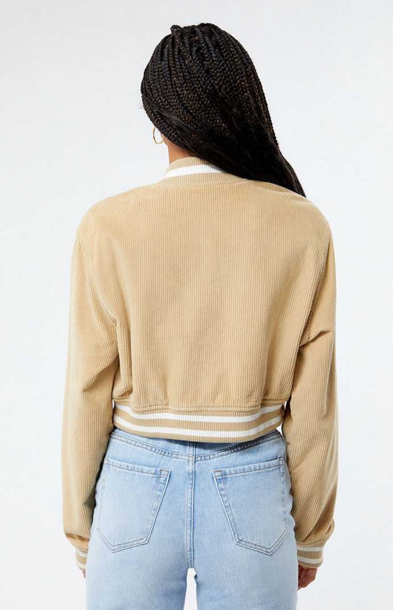 Chaquetas PacSun Extra Cropped Corduroy Varsity Mujer Marrones | XBRUF9783