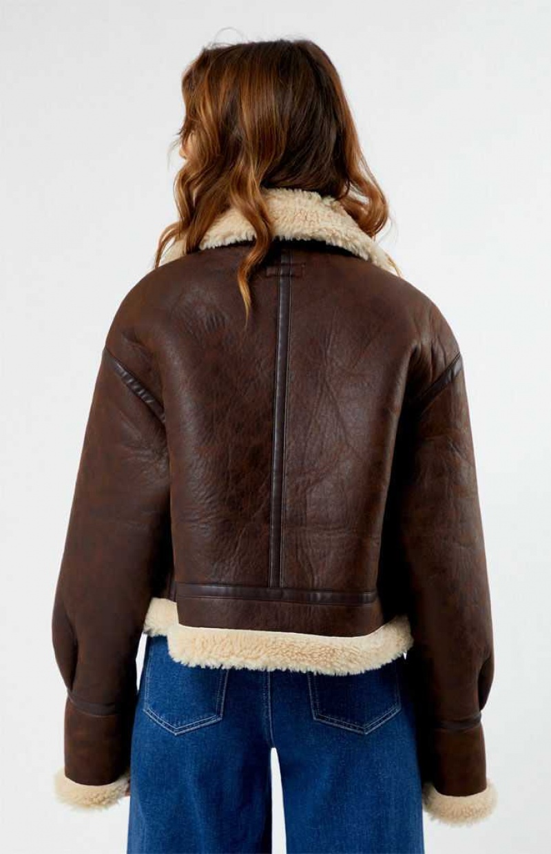 Chaquetas PacSun Faux Cuero Sherpa Moto Mujer Marrones Marrones | NZULK1706