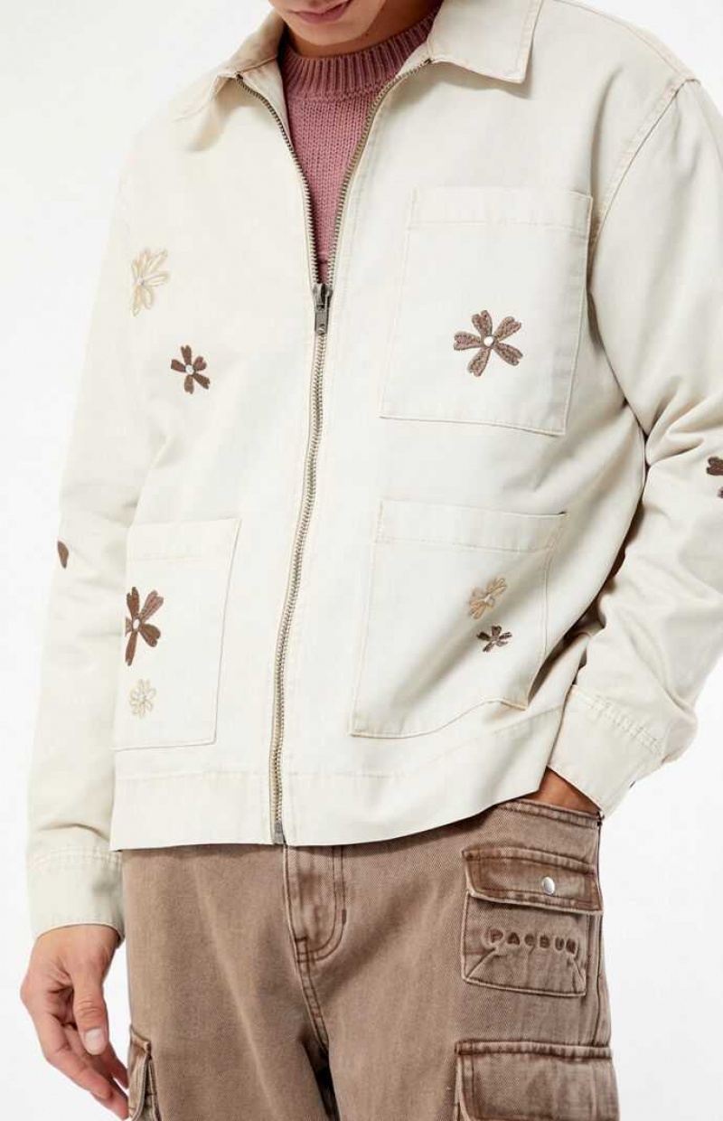 Chaquetas PacSun Floral Applique Hombre Creme | ENQWY5870