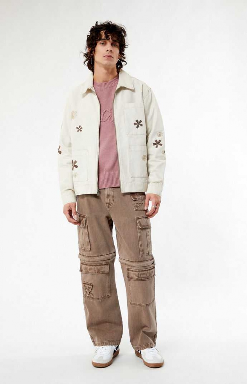 Chaquetas PacSun Floral Applique Hombre Creme | ENQWY5870