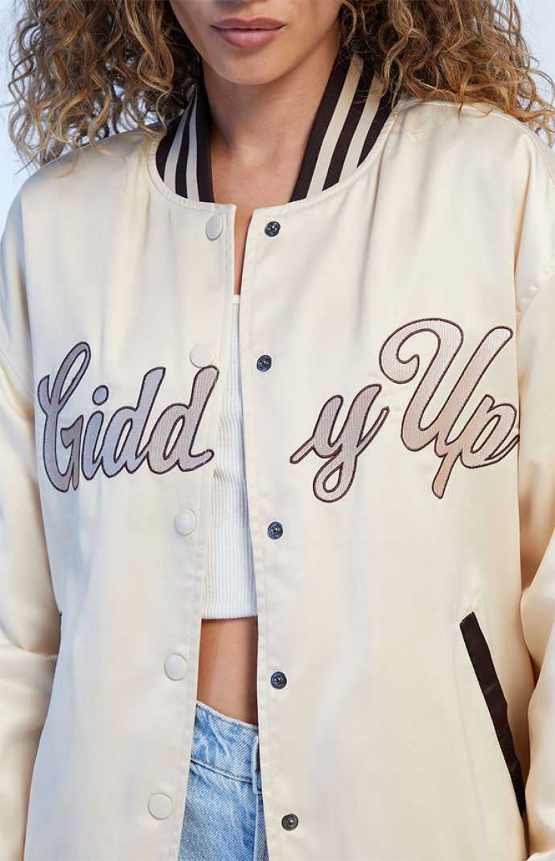 Chaquetas PacSun Giddy Up Varsity Coach Mujer Creme | AFGHX2945