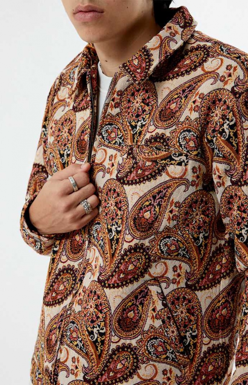 Chaquetas PacSun Jacquard Paisley Gas Hombre Marrones | BZHWC9452