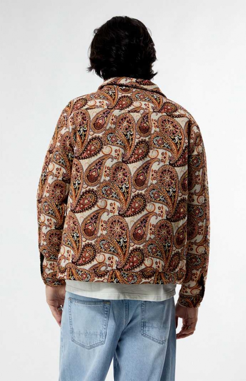 Chaquetas PacSun Jacquard Paisley Gas Hombre Marrones | BZHWC9452