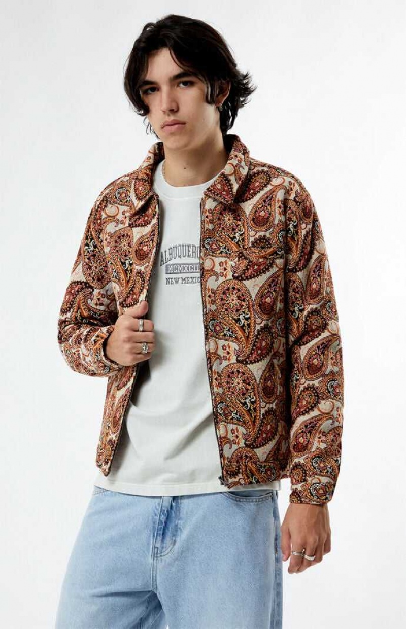 Chaquetas PacSun Jacquard Paisley Gas Hombre Marrones | BZHWC9452