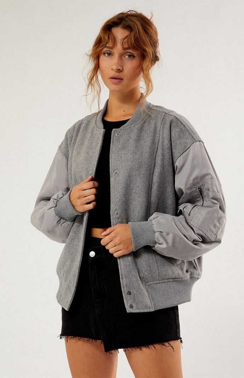 Chaquetas PacSun Lana Bomber Varsity Mujer Gris | SLNRH5196