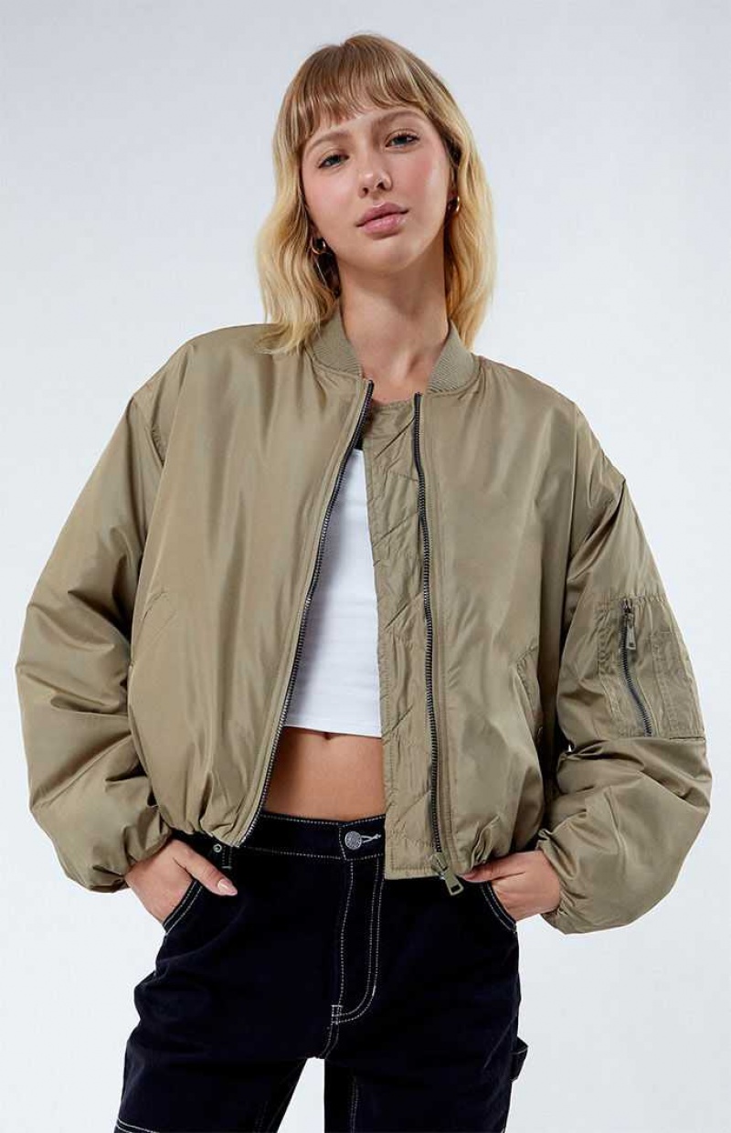 Chaquetas PacSun Oversized Bomber Mujer Verde Oliva | GARKL9043