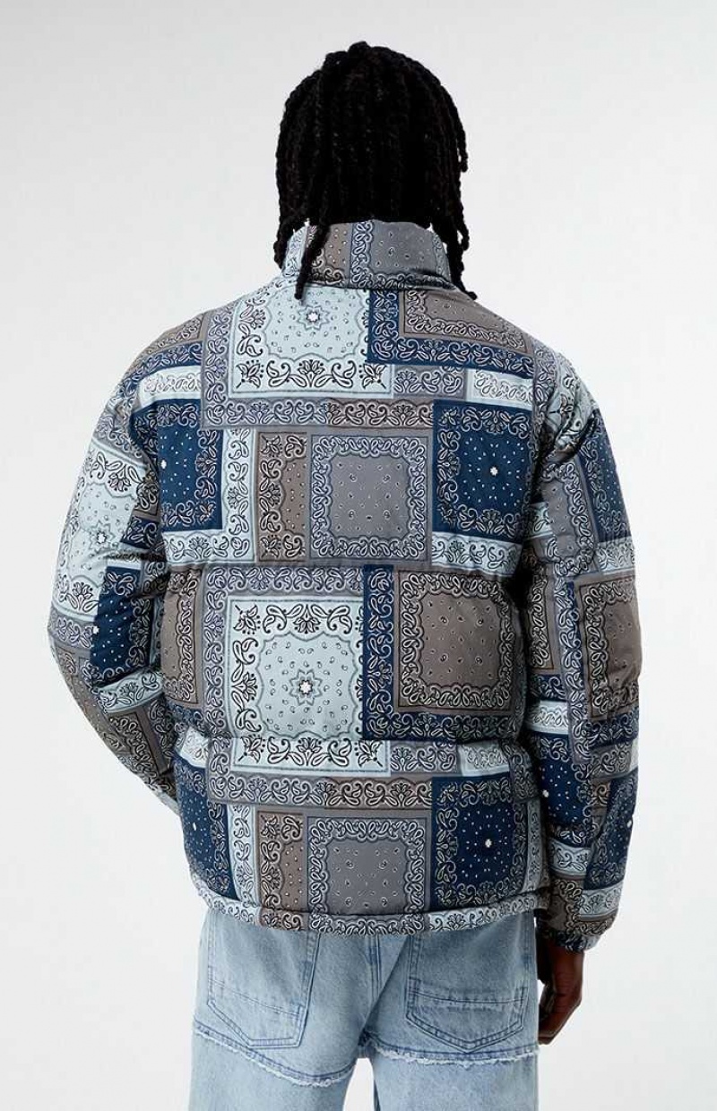 Chaquetas PacSun Patchwork Paisley Puffer Hombre Azules | CQIVB5719