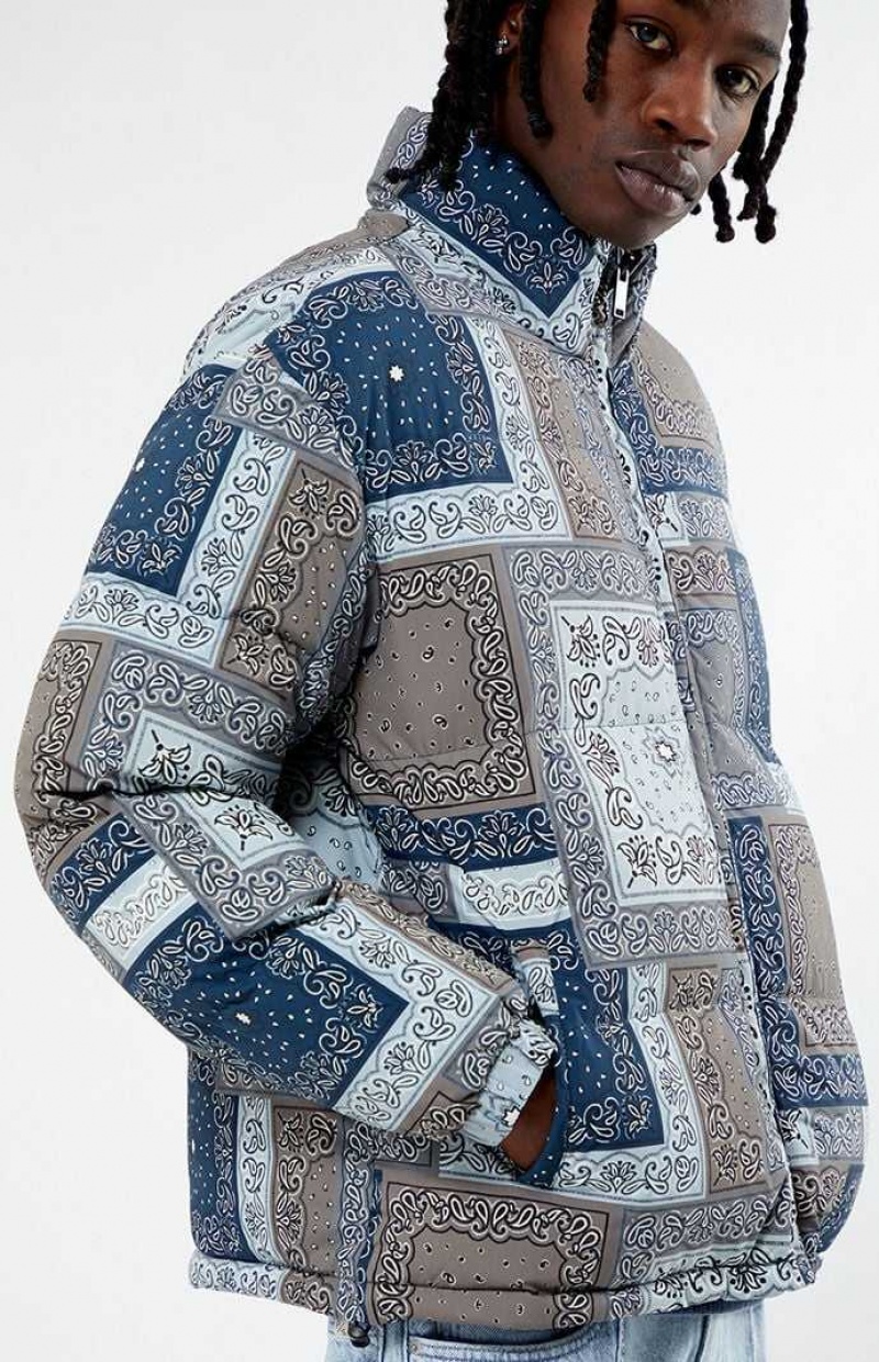 Chaquetas PacSun Patchwork Paisley Puffer Hombre Azules | CQIVB5719