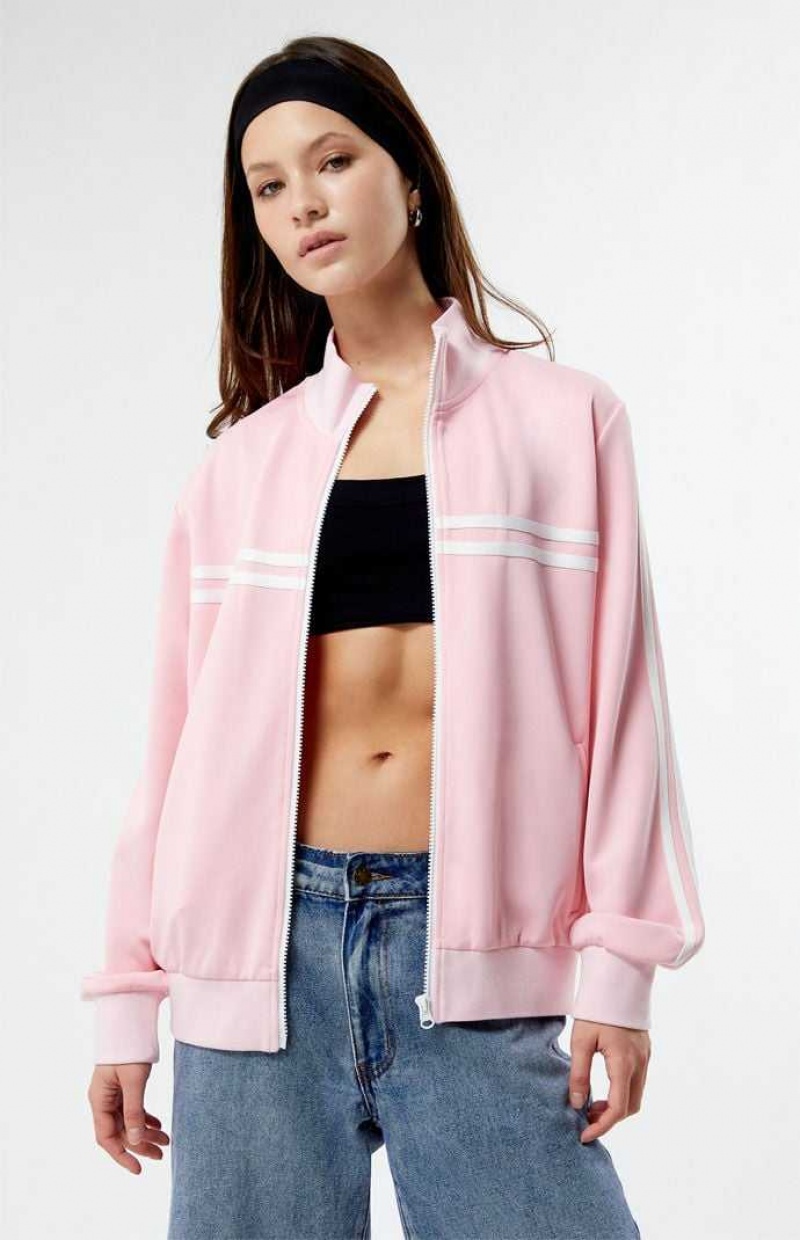 Chaquetas PacSun Stripe Mock Neck Pista Mujer Rosas Claro | RWXAC5681