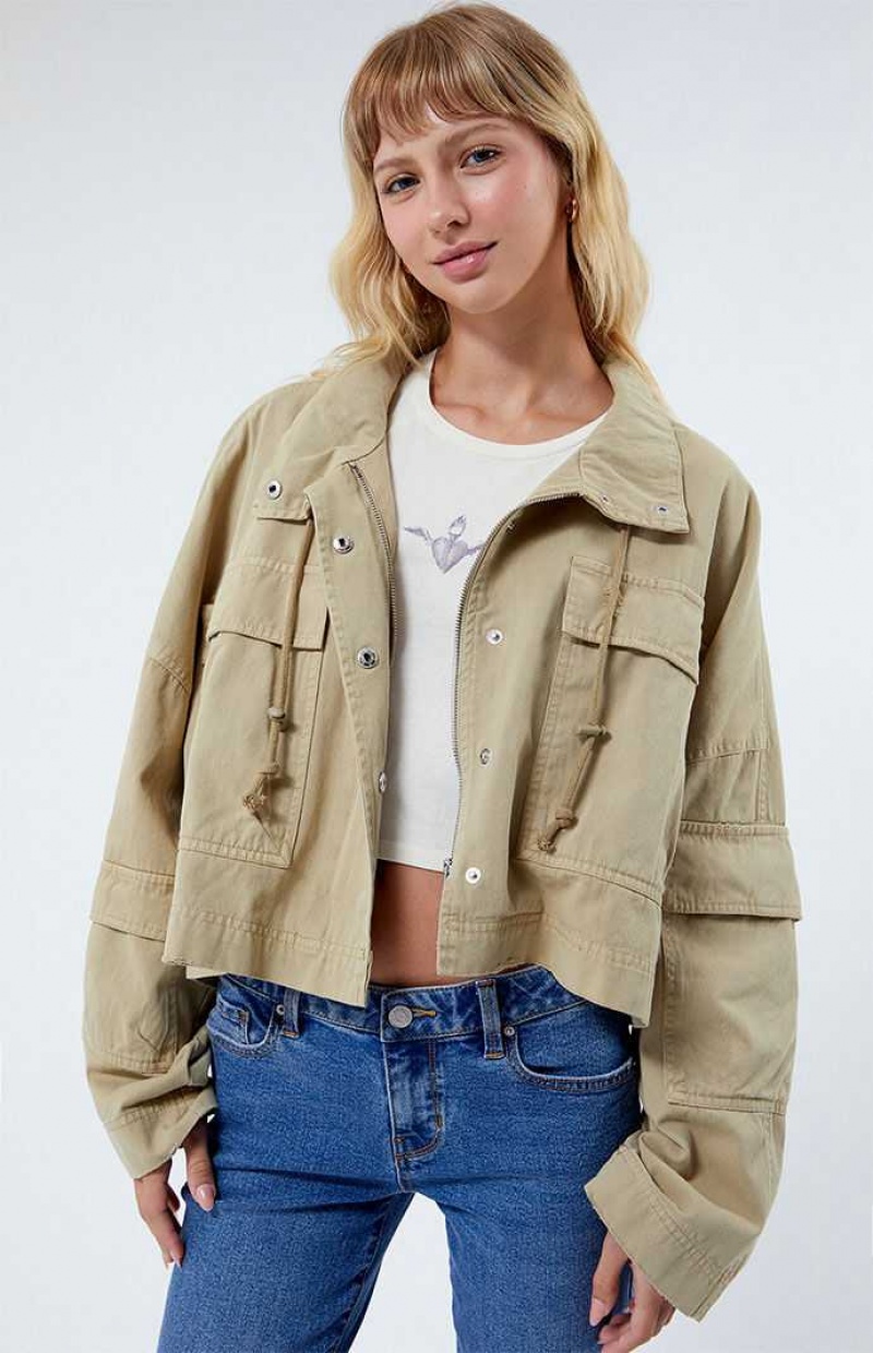 Chaquetas PacSun Twill Cargo Mujer Marrones | SIXMZ3860