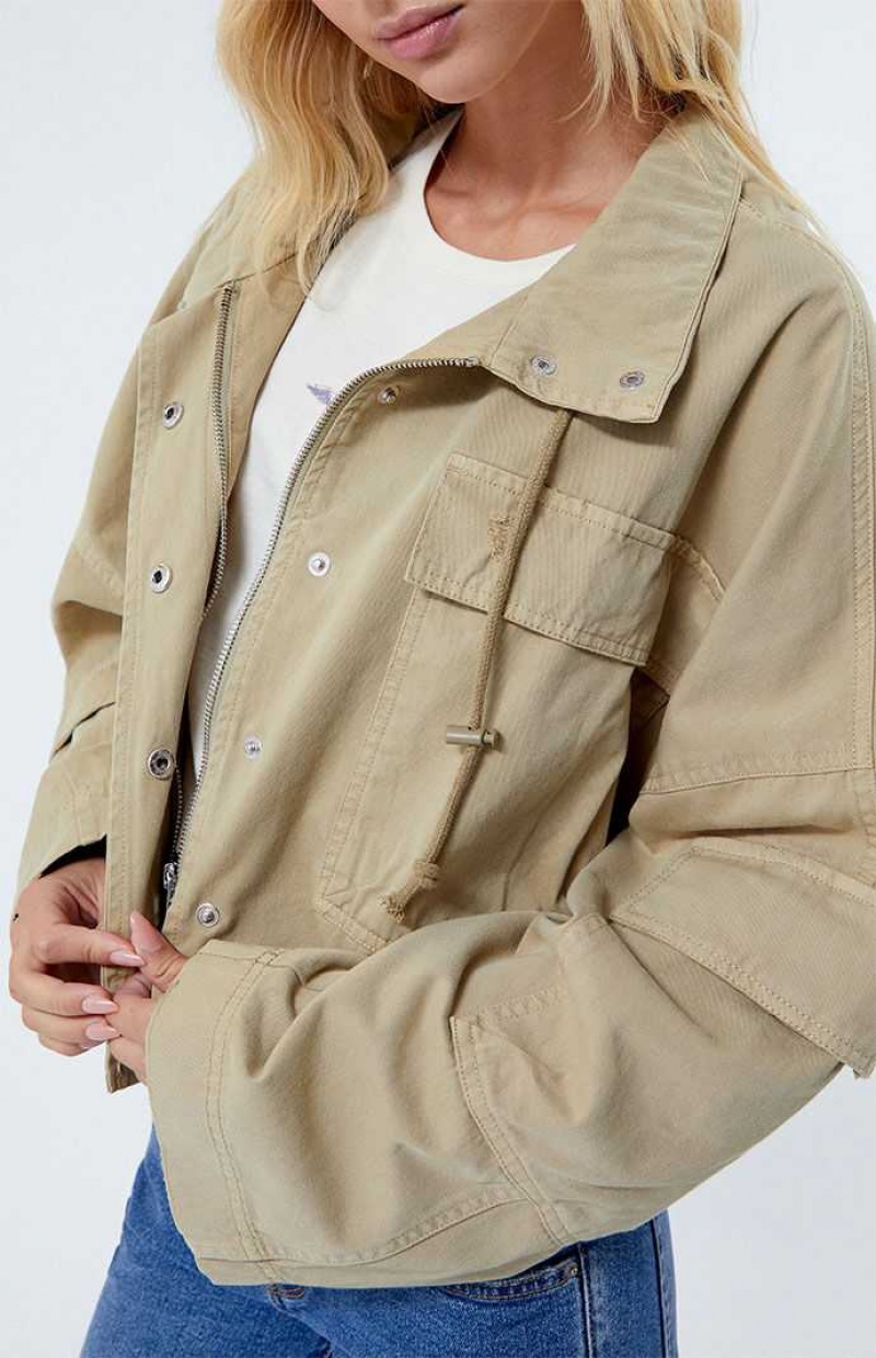 Chaquetas PacSun Twill Cargo Mujer Marrones | SIXMZ3860