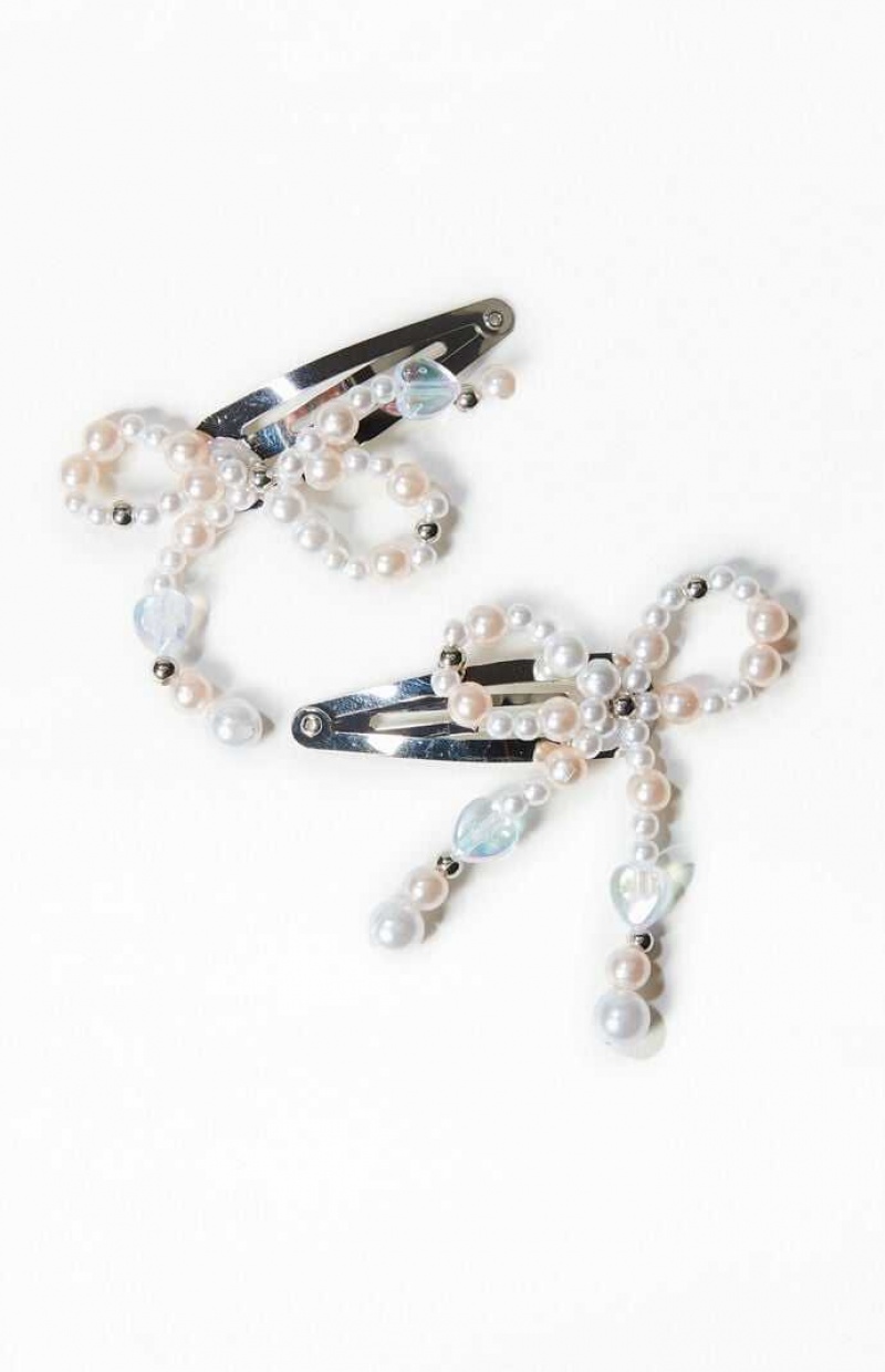 Clips PacSun 2 Pack Bow Clip Mujer PEARL | GMHJT9067