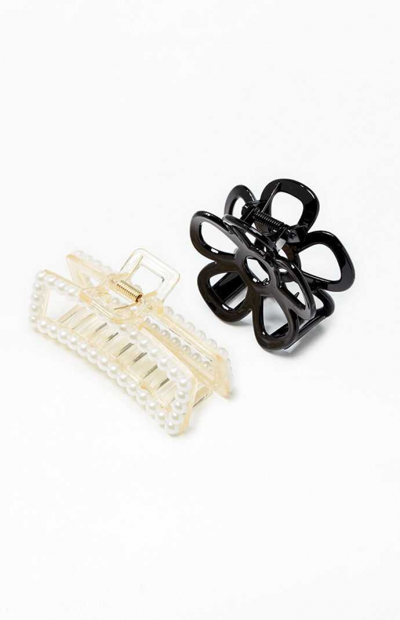 Clips PacSun Pearl & Flower Hair Claw Clip Set Mujer Negras | MJVCO8035