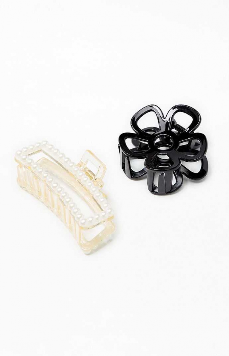 Clips PacSun Pearl & Flower Hair Claw Clip Set Mujer Negras | MJVCO8035