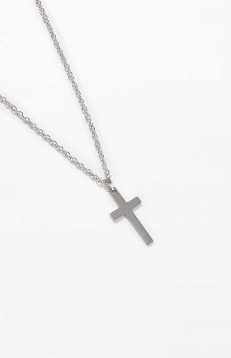 Collar PacSun Cross Chain Hombre Plateadas | AVEYB9437