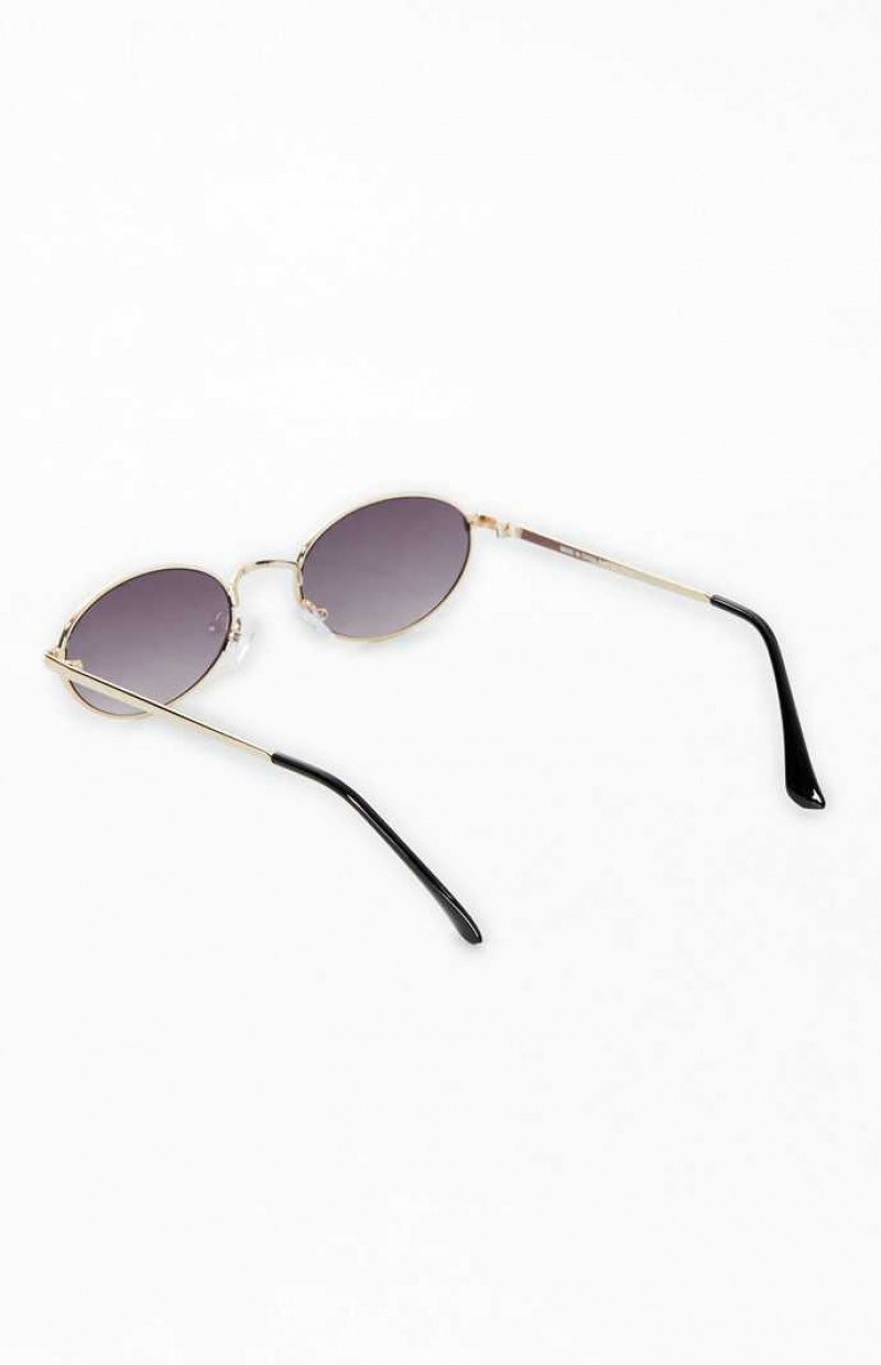 Gafas de Sol PacSun Metal Round Mujer Doradas Negras | DKHZS9746