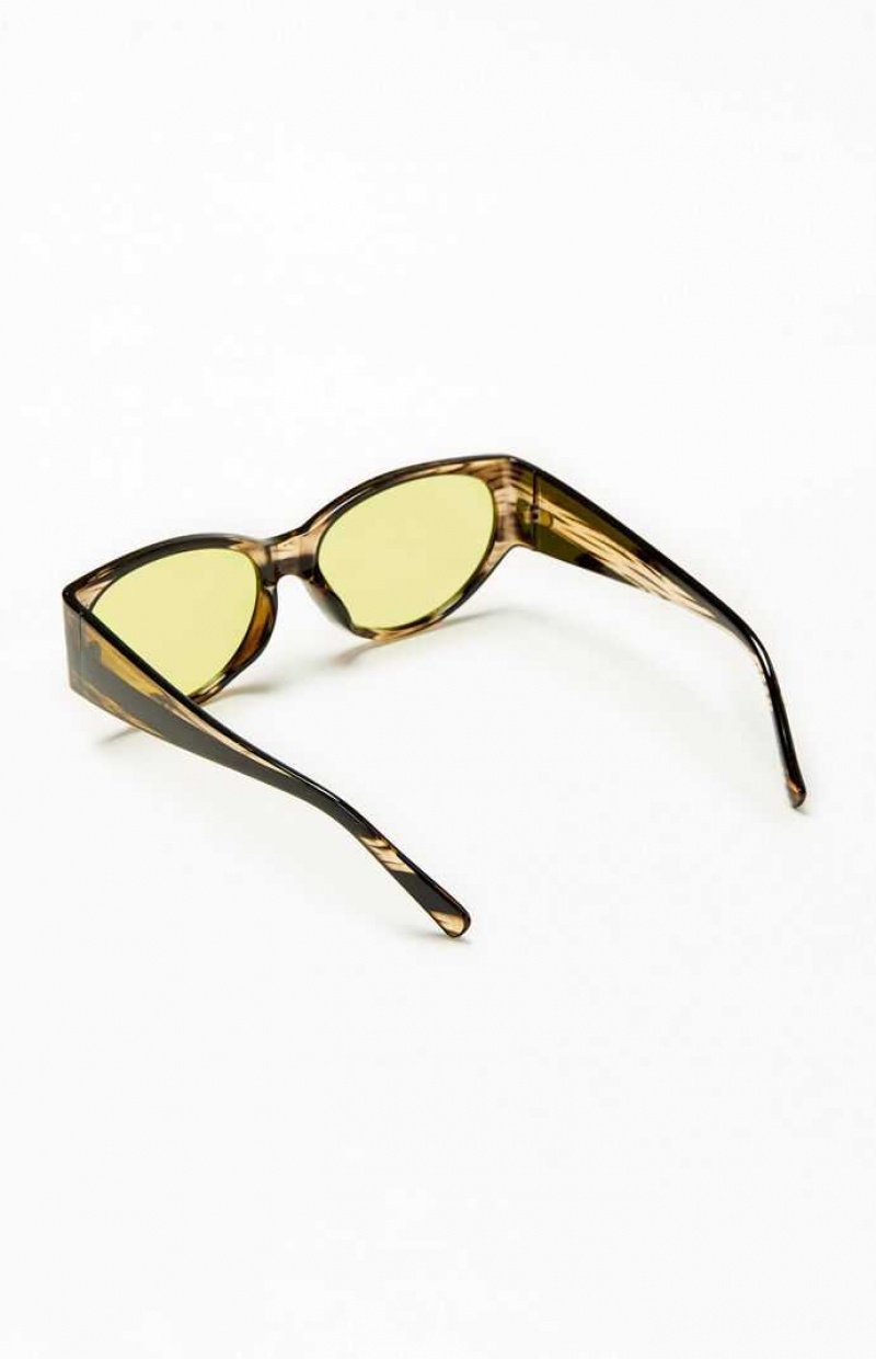 Gafas de Sol PacSun Oval Frame Hombre Negras Amarillo | ZKNQJ1795