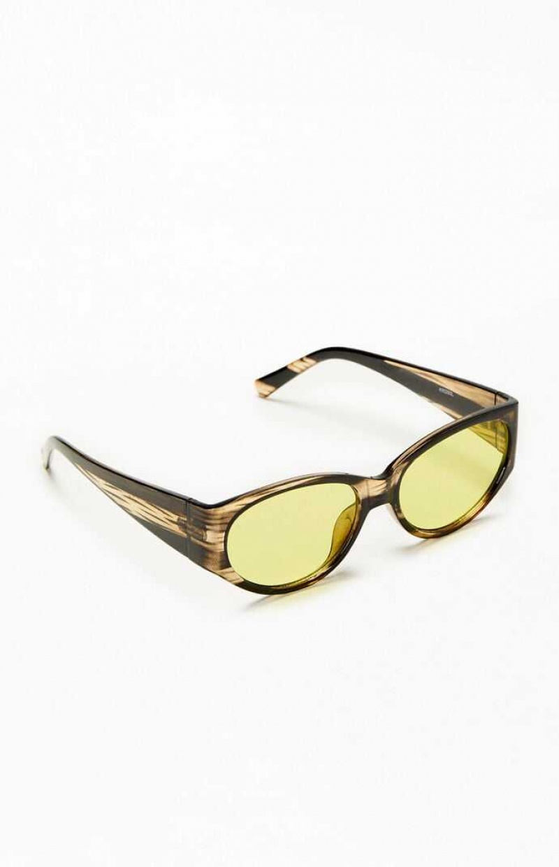 Gafas de Sol PacSun Oval Frame Hombre Negras Amarillo | ZKNQJ1795