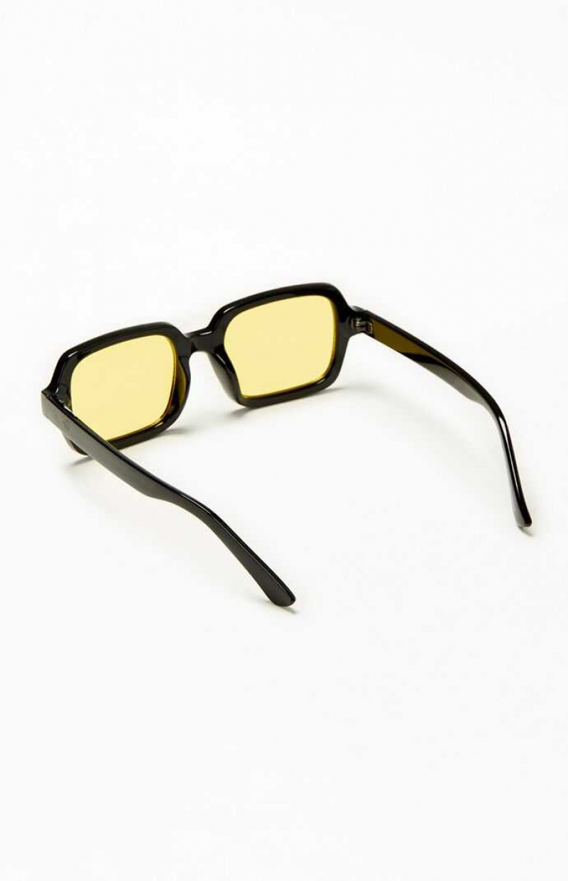 Gafas de Sol PacSun Rectangle Frame Hombre Negras Amarillo | NOGSK0987