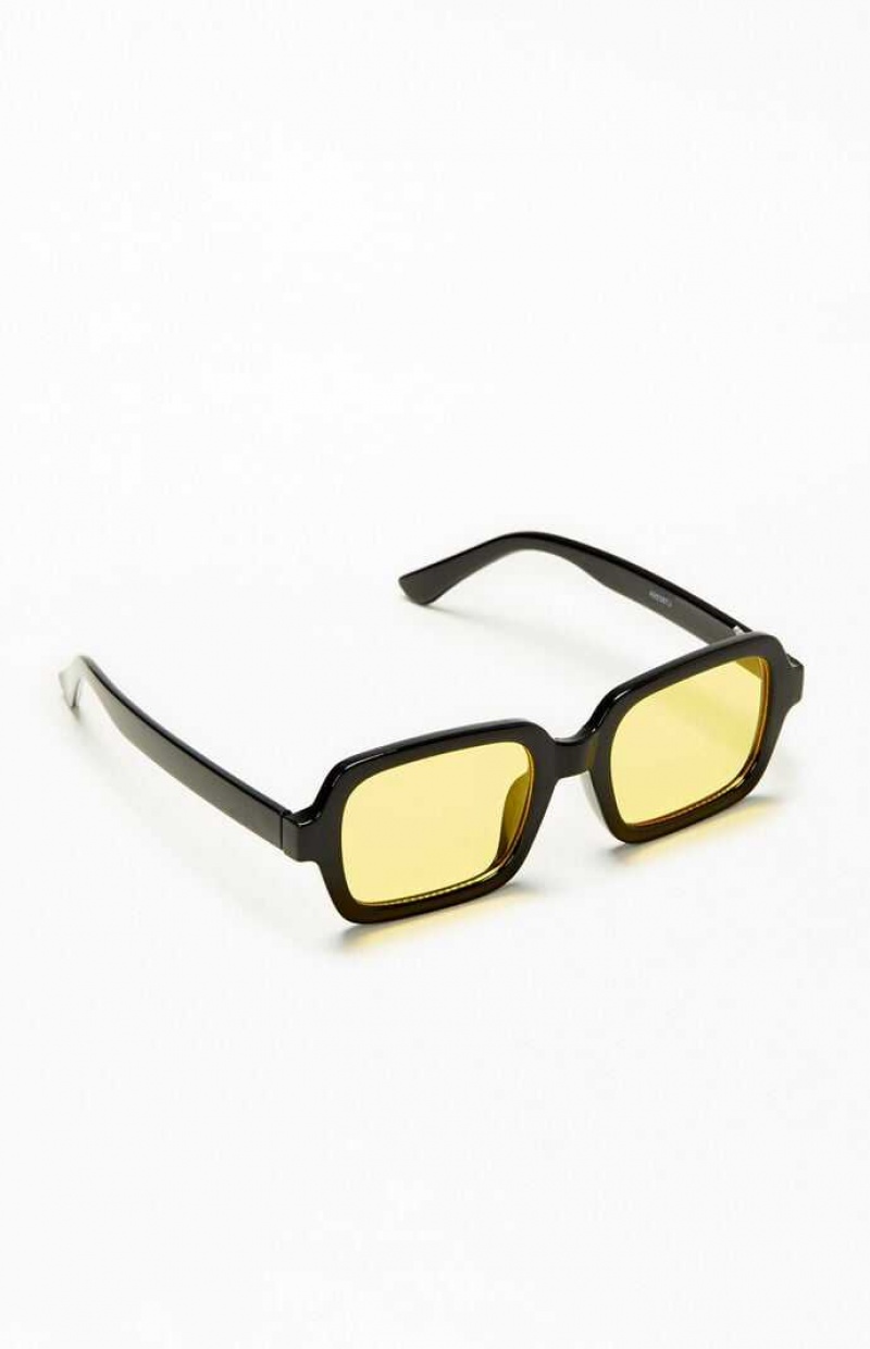 Gafas de Sol PacSun Rectangle Frame Hombre Negras Amarillo | NOGSK0987