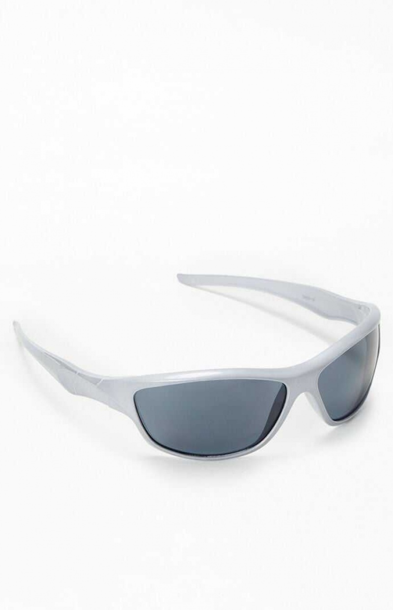 Gafas de Sol PacSun Silver Plástica Racer Mujer Plateadas | GVYRP9875